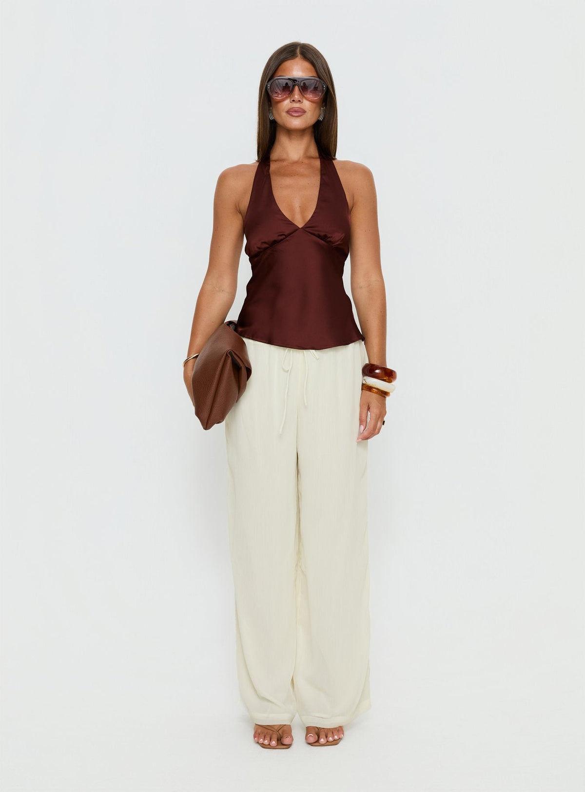 Nonnah Chiffon Straight Leg Pants Cream