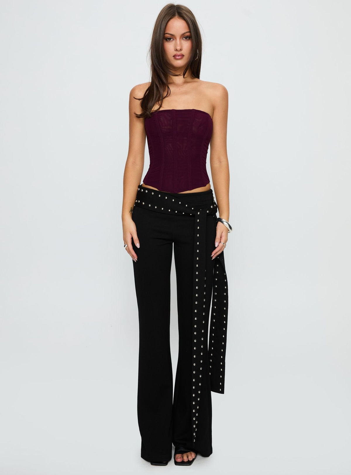 Nikolia Studded Wrap Belt Pants Black