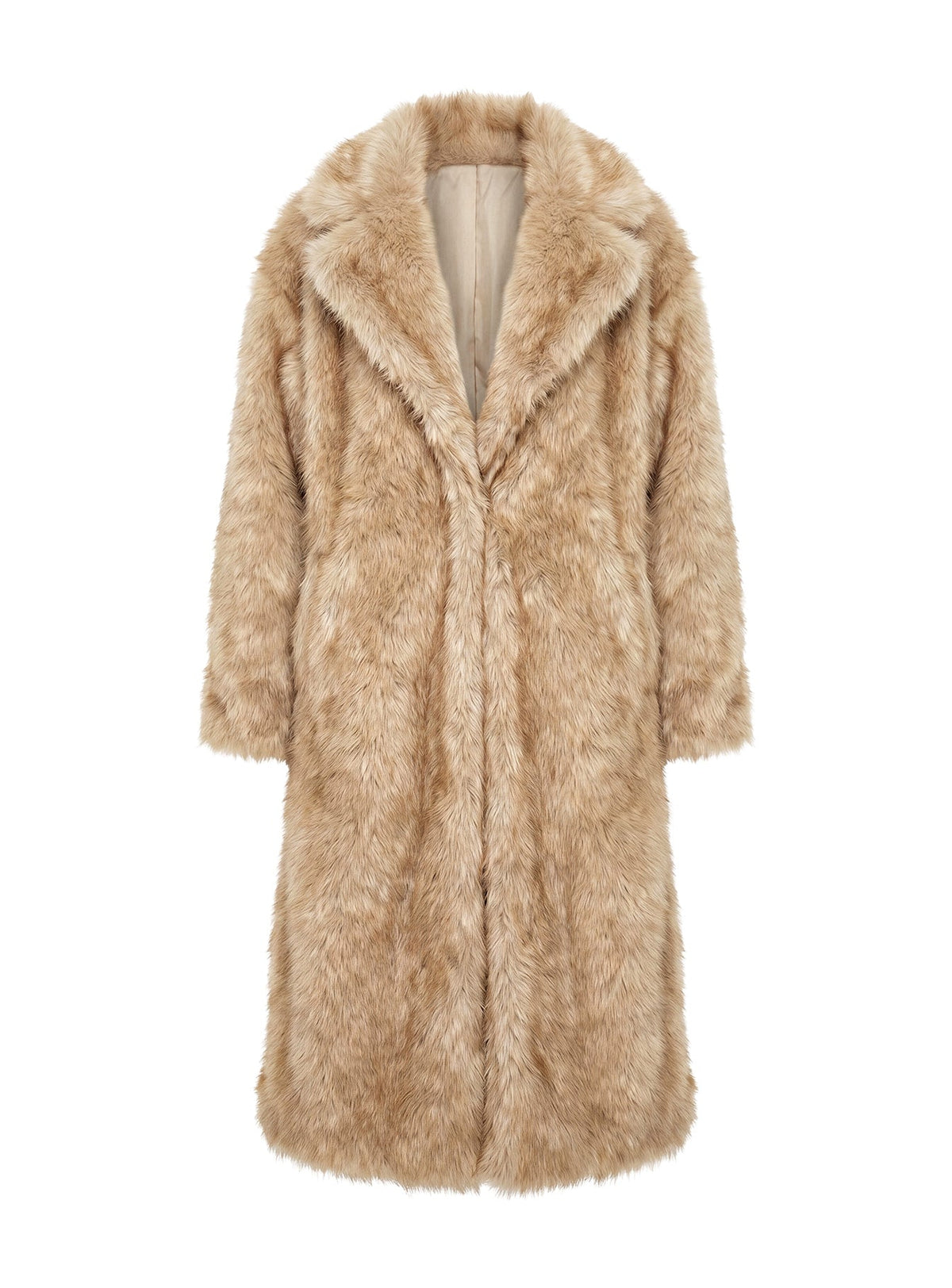 End Of Beginning Faux Fur Longline Jacket Beige