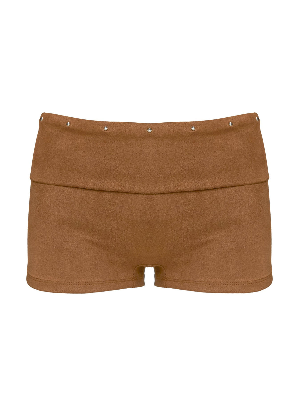 Upgraded Stud Detail Faux Suede Shorts Brown
