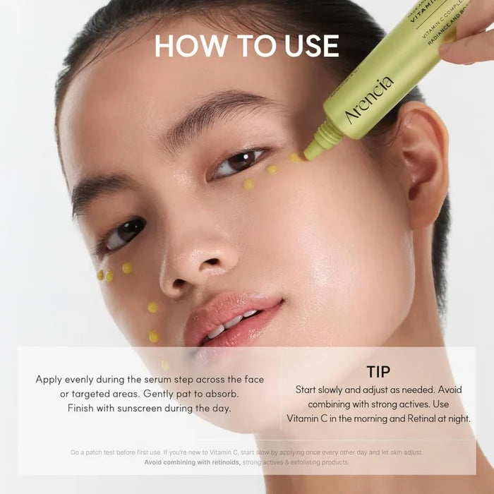 arencia vitamin c booster shot face and eye cream moisturiser 30ml how to use infographic