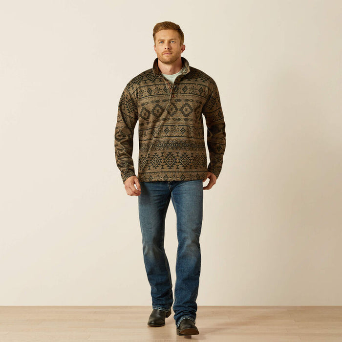 Ariat Tek Men's Caldwell 1/4 Button Pullover Sweater in Light Brown Southwest