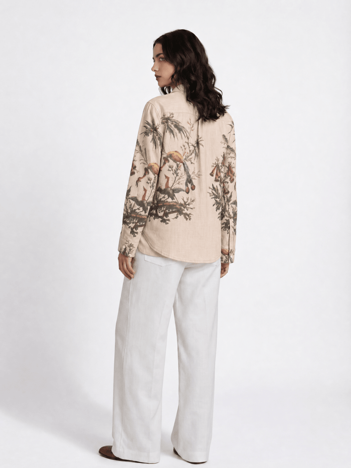Aviary Bloom Shirt Women - Printed Giza Cotton Shirt - Naymish Designs