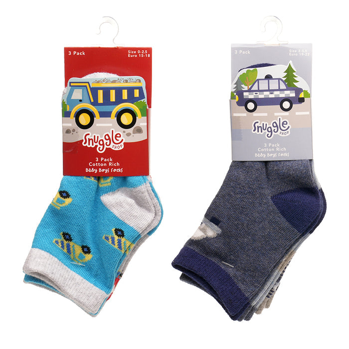 Baby Boys 3pk Socks - Cars (PK12) (00-5.5) SK1203
