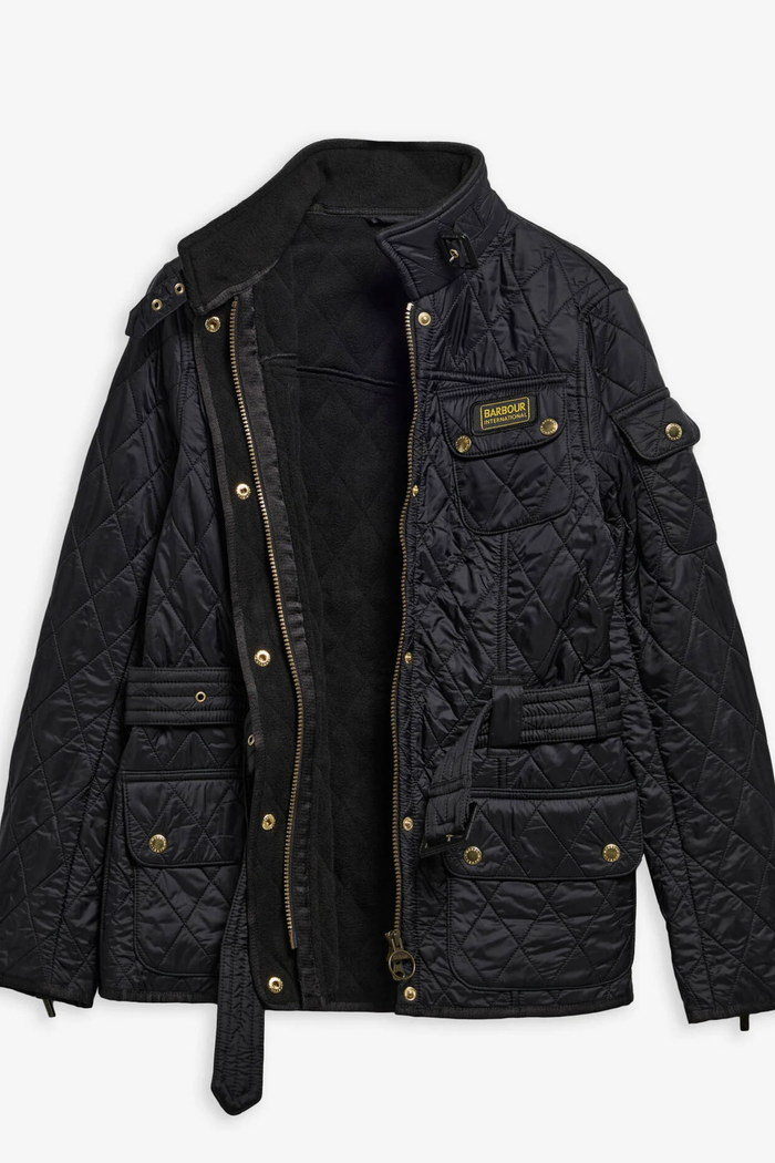 Barbour International Polarquilt Quilted Jacket Black/Black LQU0030 front view Shop Barbour International at Dotique