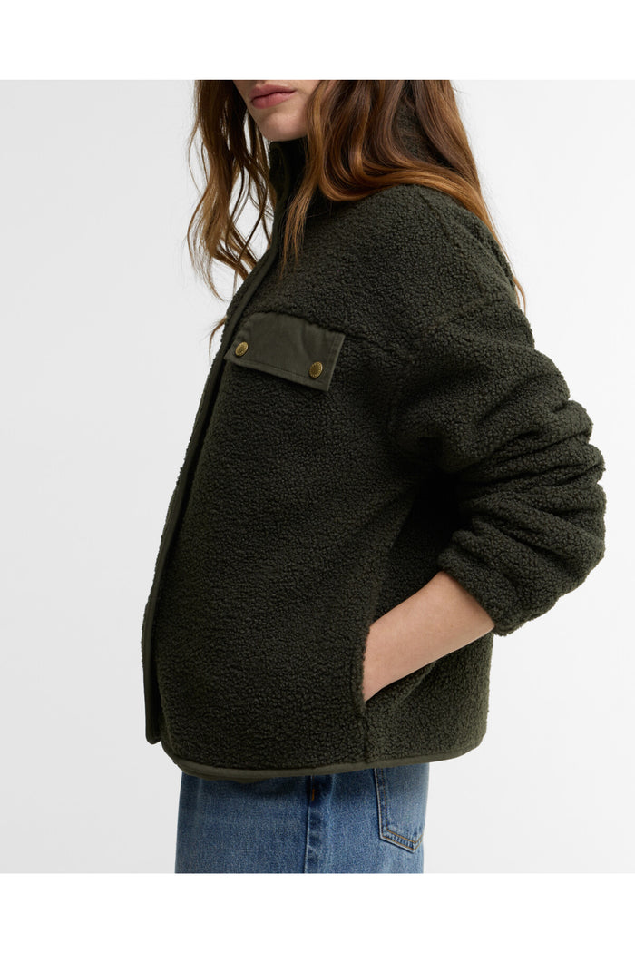 Barbour Mabel Fleece Olive LFL0095 side view worn by model Shop Barbour at Dotique