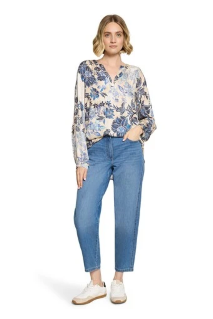 Betty Barclay 8117/1703 Floral Blouse Beige/Blue worn by model Shop Betty Barclay at Dotique