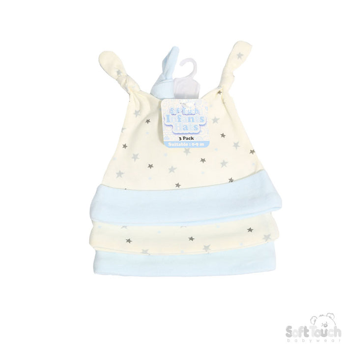 BOYS 3 PACK STARS HATS (0-9 MONTHS) CC102-H