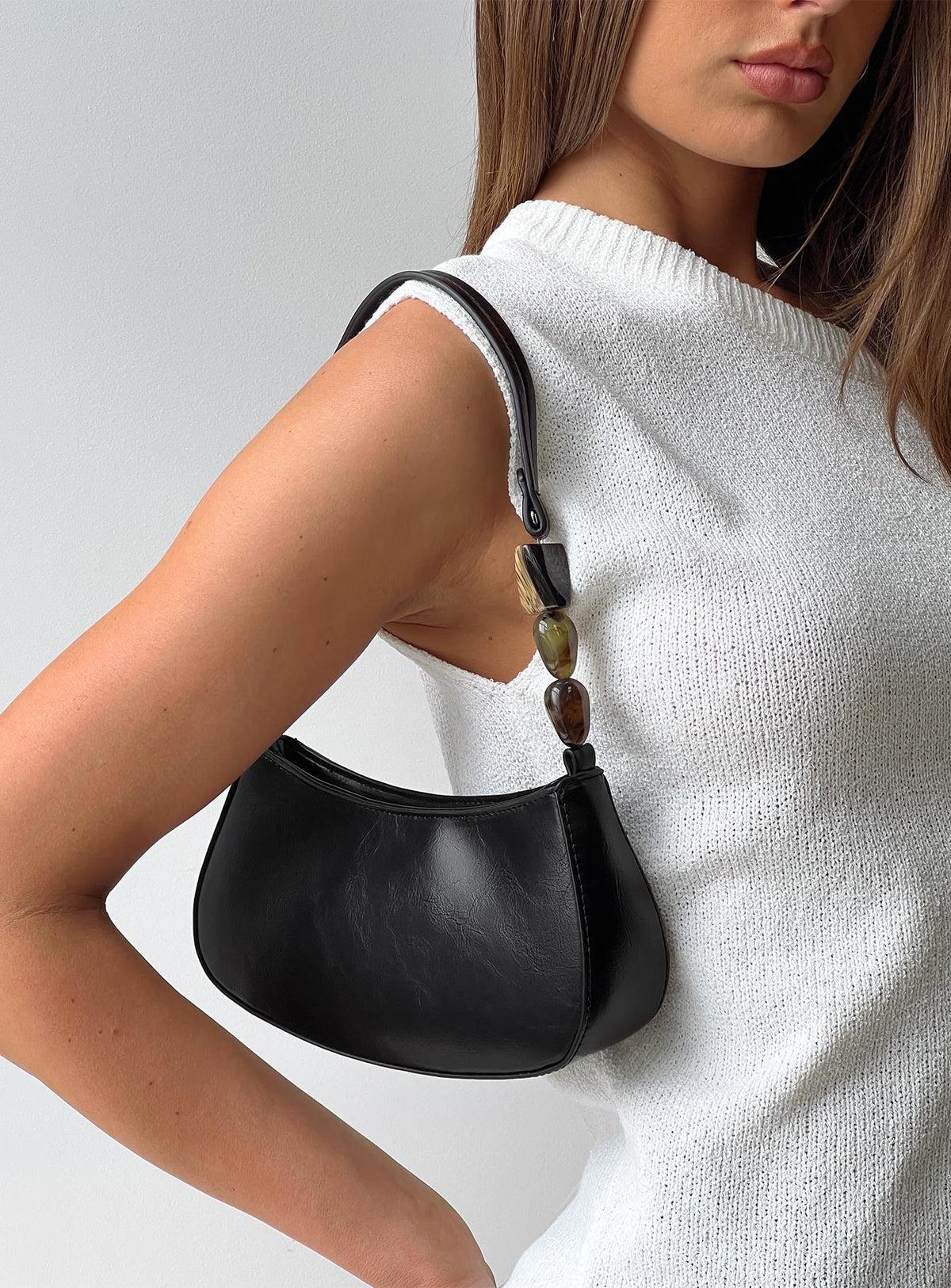 Contradiction Bead Detail Shoulder Bag Black