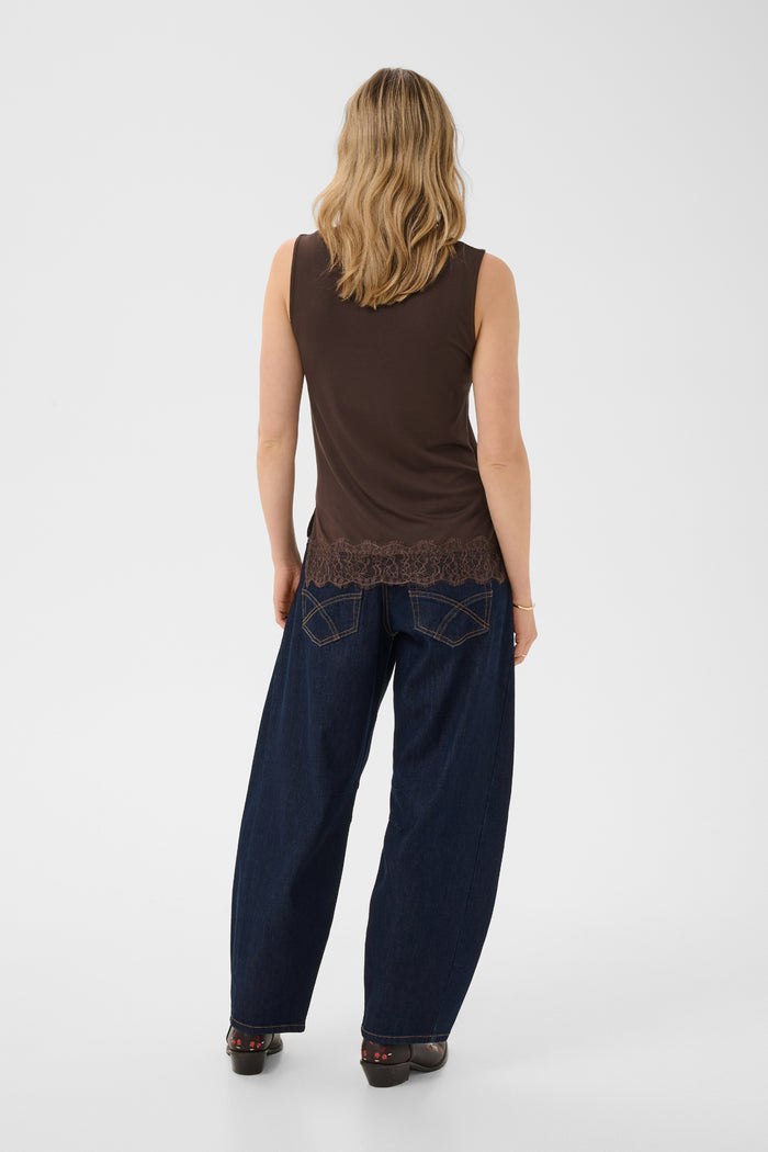 Cream 10615546 CrAlvaia Jersey Lace Top Java brown lace top Shop Cream at Dotique