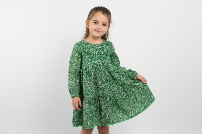 Girls Long Sleeved Dress - Green Floral (3-8y) (PK6) H53595