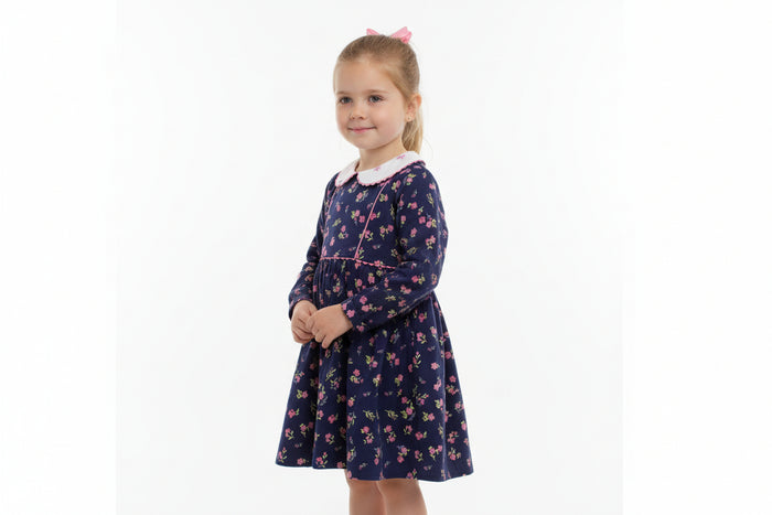 Girls Long Sleeved Dress - Navy Floral (3-8y) (PK6) H53589