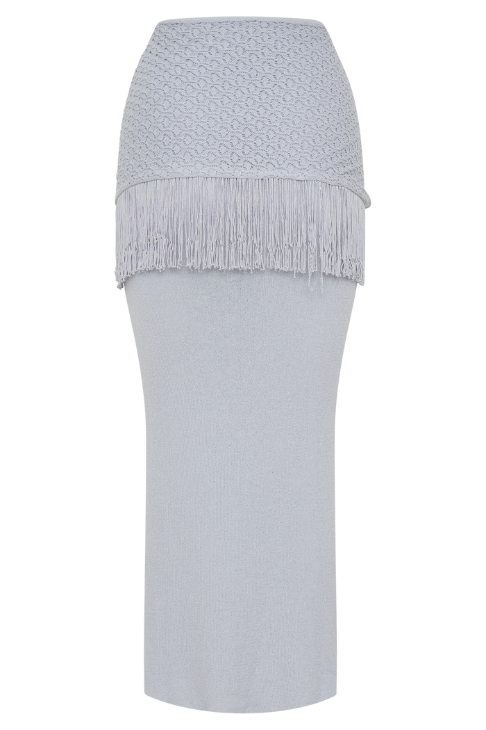 Jaytee Knit Maxi Skirt With Fringe Tie - Sky Blue