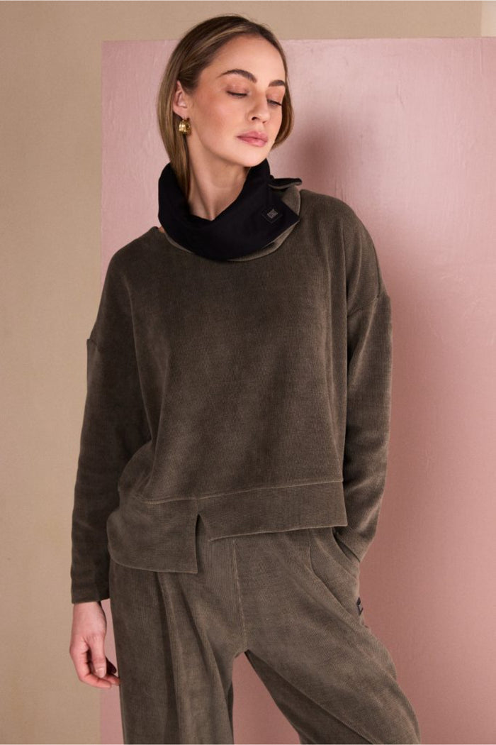 Naya NAW26254 Army Green Ribbed Round Neck Top by Naya Shop Naya at Dotique