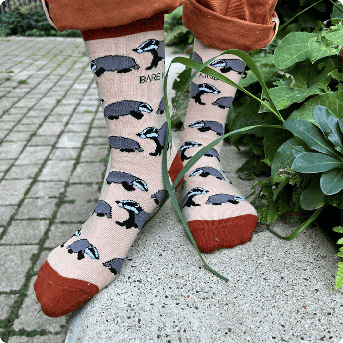 model wearing Badger bamboo socks
