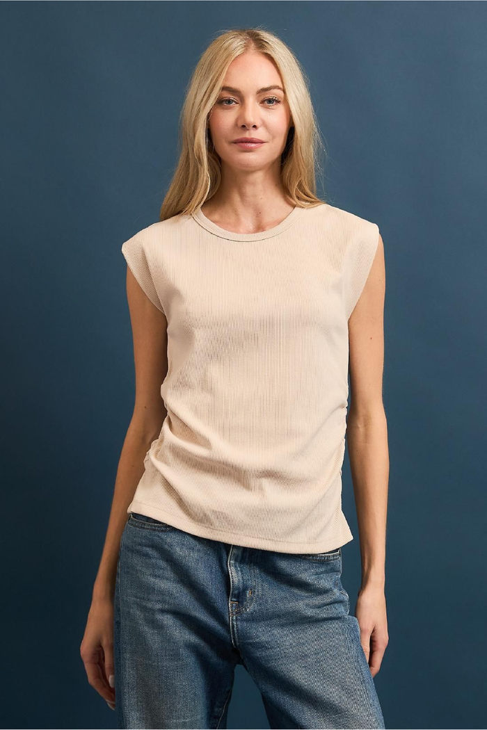 Ribbed Top w/ Side Ruching Taupe