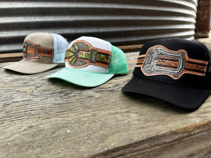 Turquoise Handtooled Buckle Cap