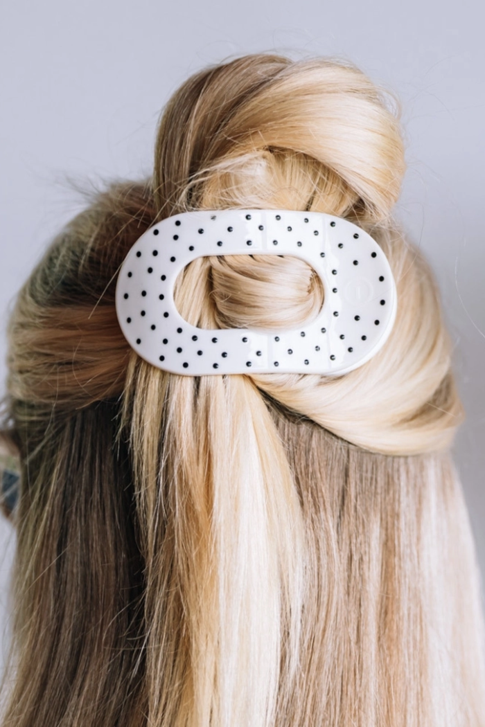 White Polka Dot Party Flat Round Clip, Medium