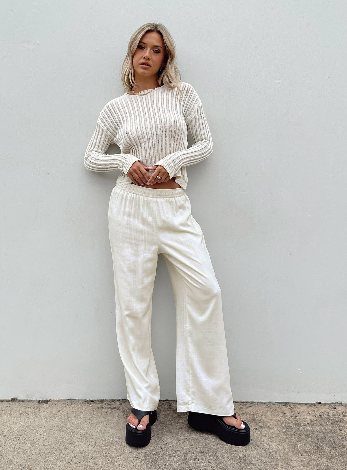 Louis Linen Blend Pants White Petite