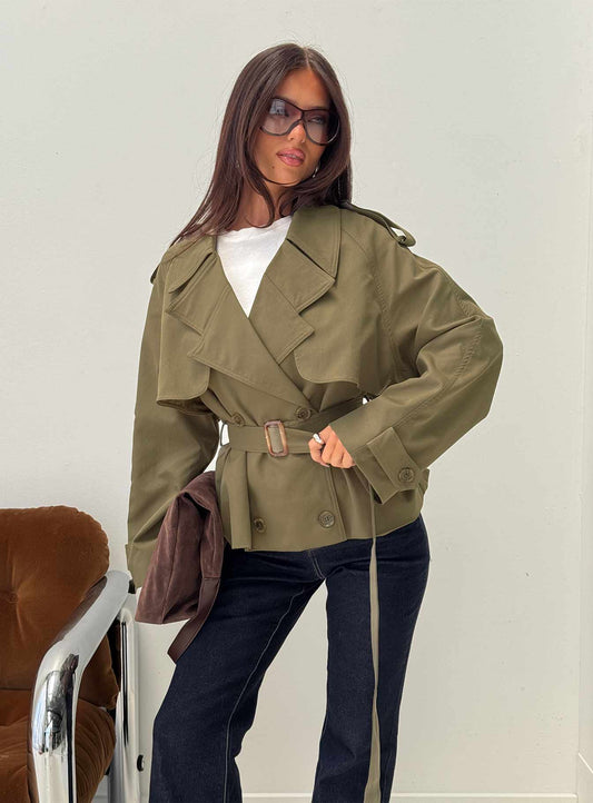 Eldora Cropped Trench Coat Green