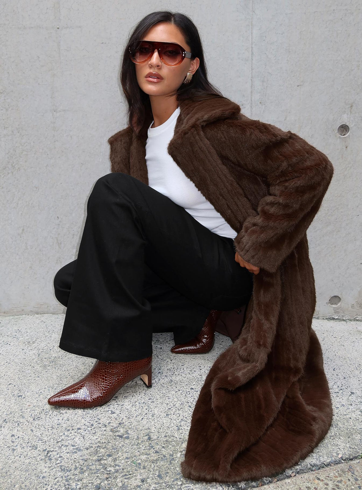 Moss Faux Fur Coat Chocolate