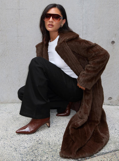 Moss Faux Fur Coat Chocolate