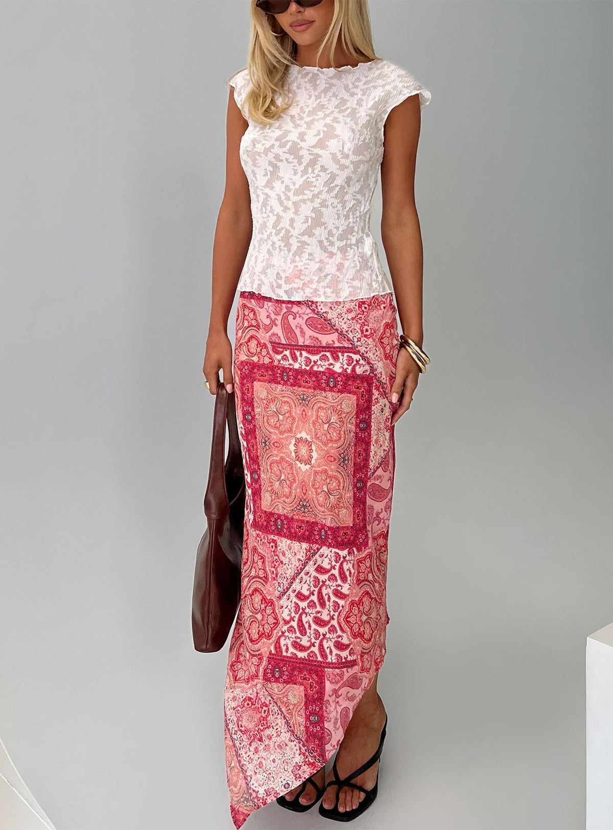 Cyriella Asymmetrical Midi Skirt Red