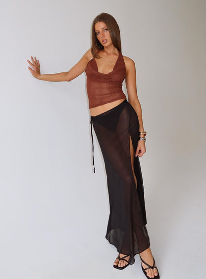Onyxa Sheer Wrap Maxi Skirt Black