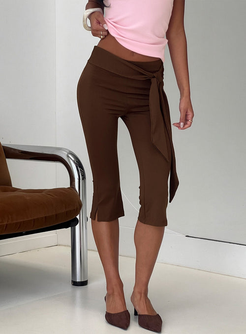 Lizana Tie Side Capri Pants Brown