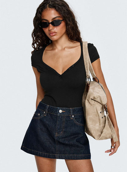 Nicolina Low Rise Denim Mini Skirt Raw Denim
