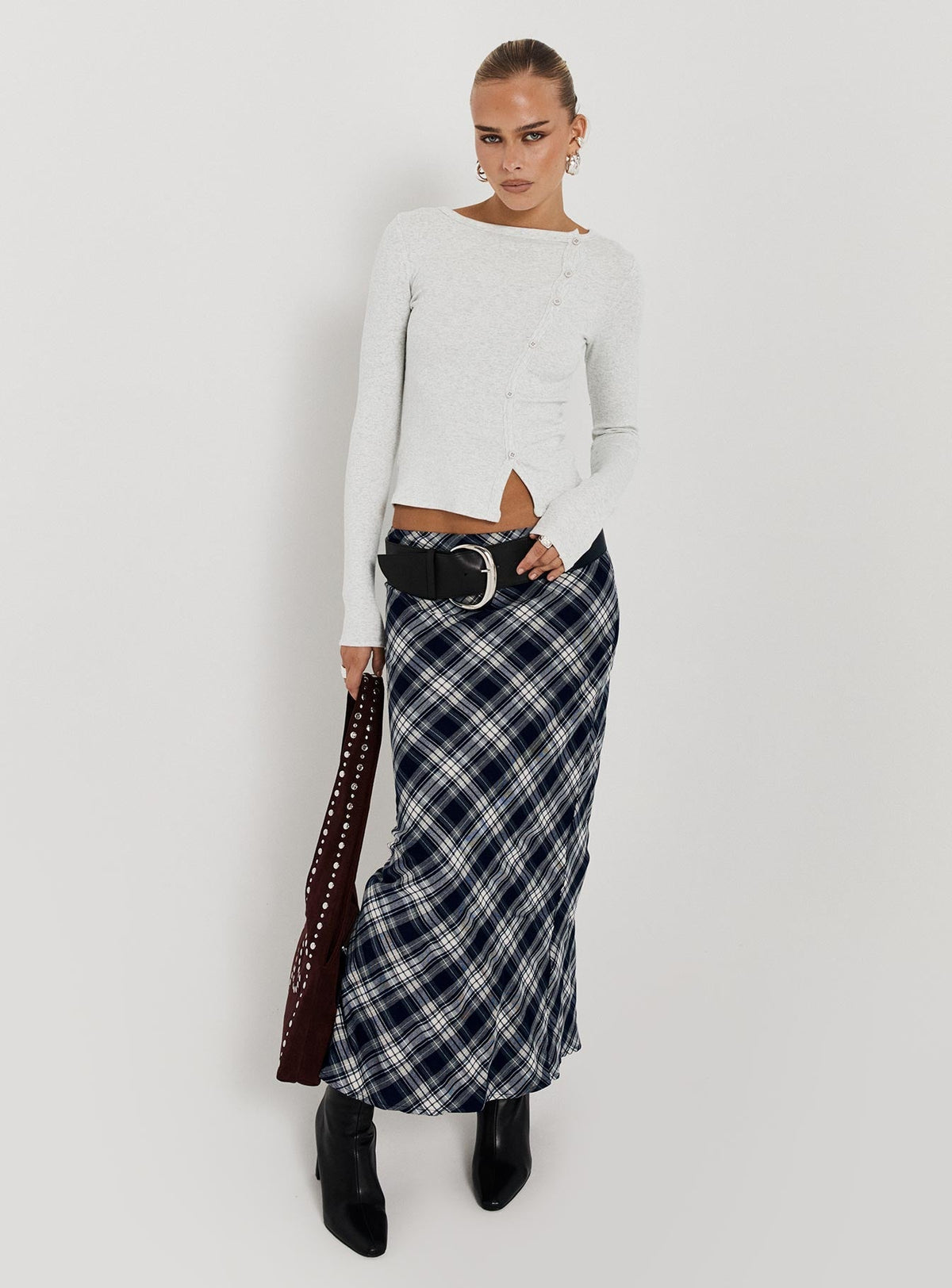 Everlie Low Waist Maxi Skirt Check Multi