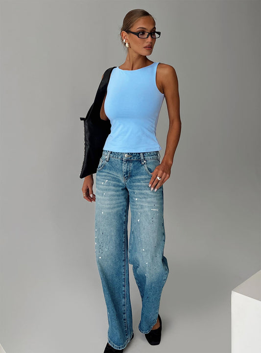 Picasso Mid Rise Straight Leg Jeans Mid Blue