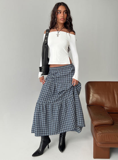 Rockwell Tiered Midi Skirt Navy Check