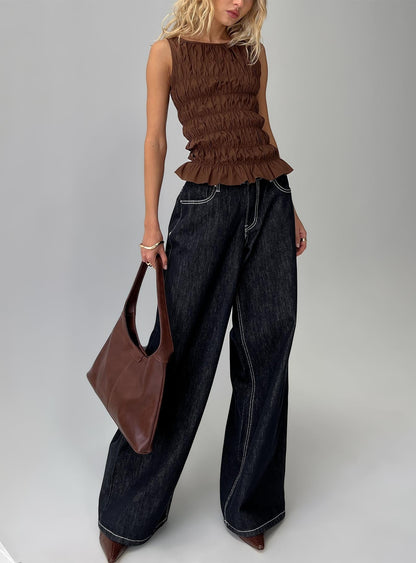 Lierre Low Rise Wide Leg Jeans Dark Blue Wash