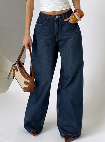 Naylor Mid Rise Wide Leg Jeans Mid Blue Denim