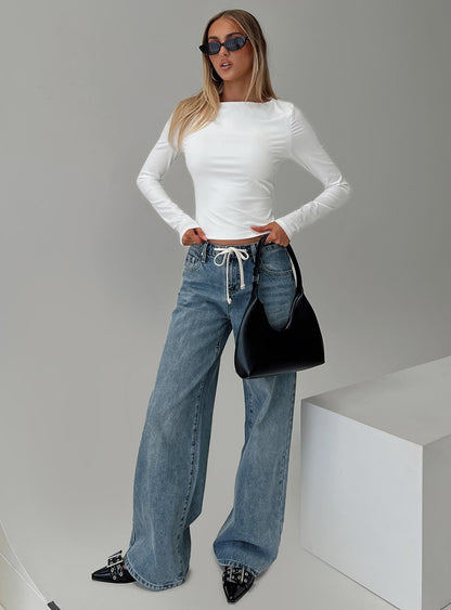 Mellowed Out Low Rise Straight Leg Jeans Mid Blue