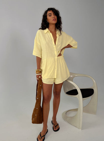Peni Drawstring Linen Shorts Yellow