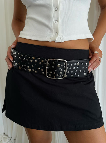 Wanna Find Out Faux Leather Belt Black / Silver