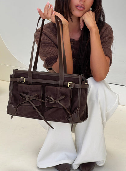 Beaming Bow Detail Shoulder Bag Brown