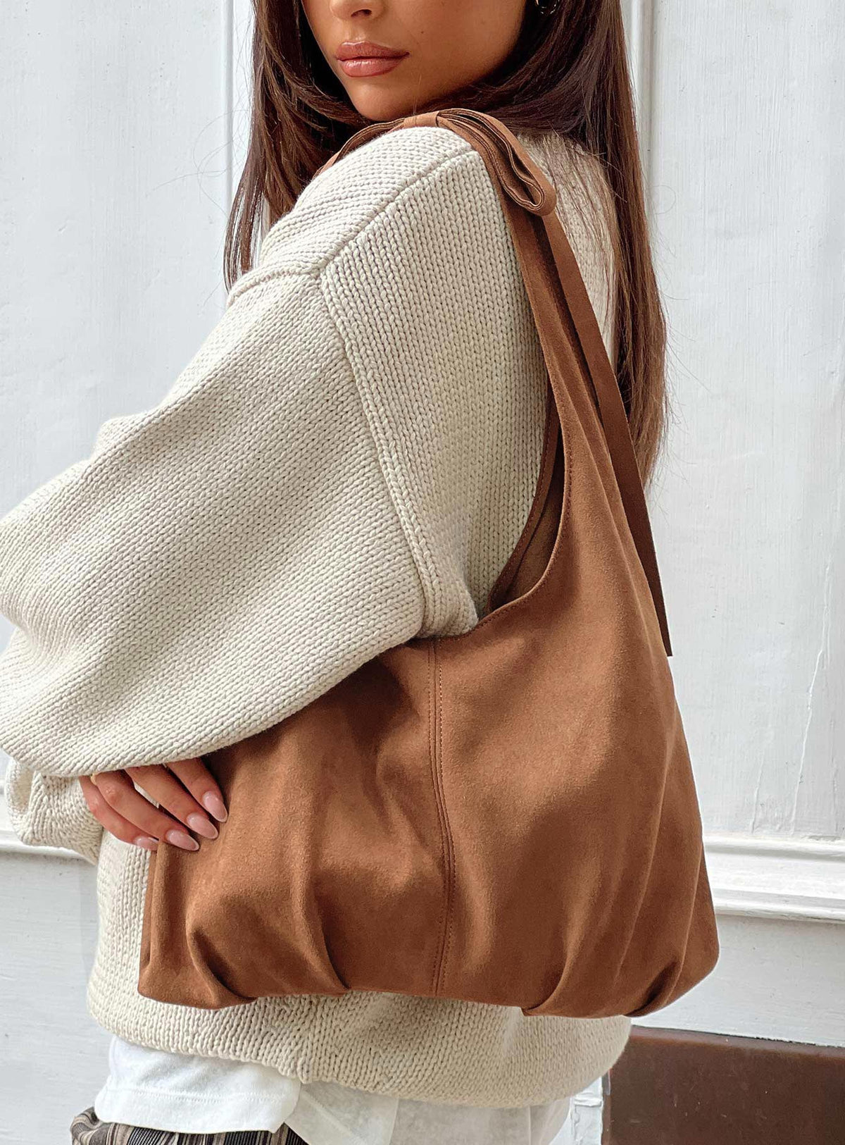 Neddy Faux Suede Bow Bag Brown