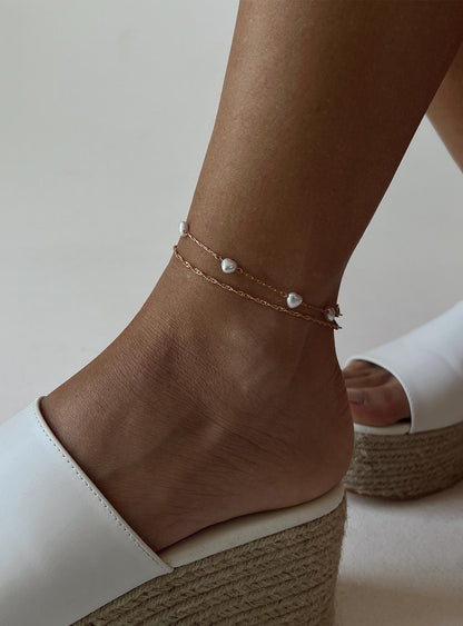 Sakina Pearl Anklet Pack Gold