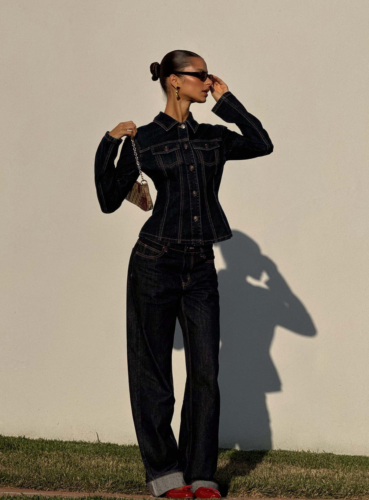 Top Model Low Rise Straight Leg Cuffed Jean Dark Denim