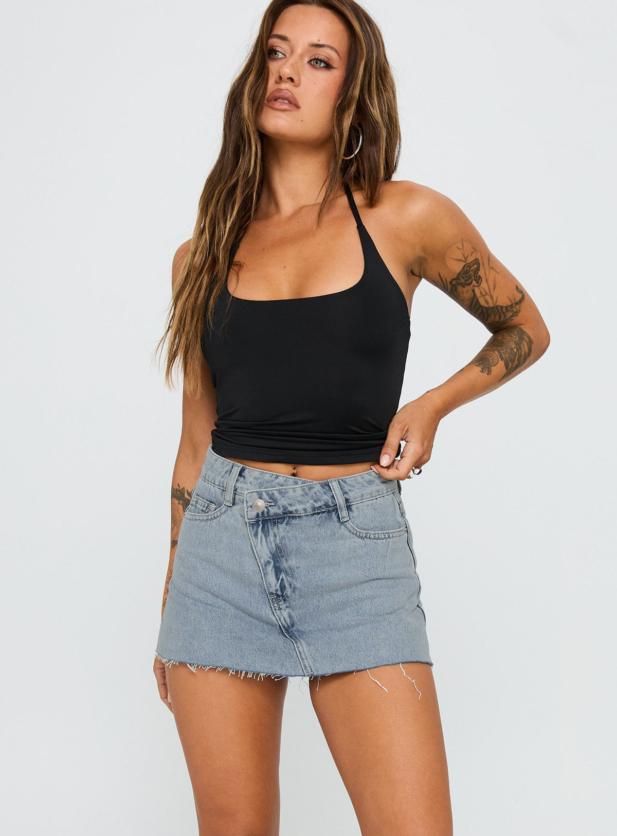 Make My Day Mid Rise Denim Skort Light Wash