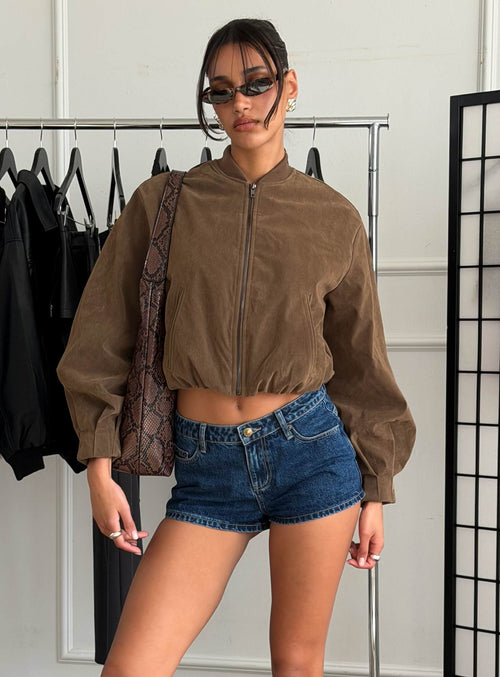 Mastery Faux Suede Bomber Jacket Brown