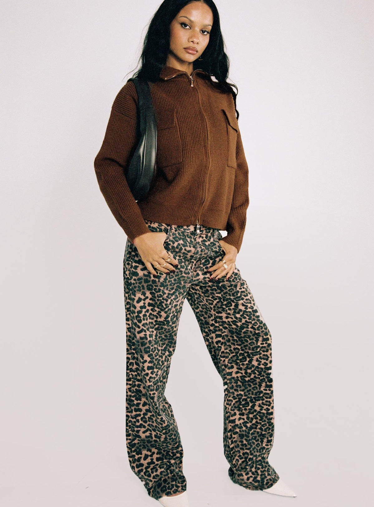 Top Model Low Rise Straight Leg Jeans Leopard