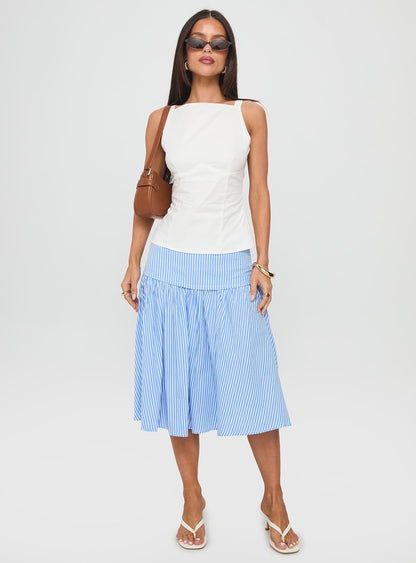 Raelan Tiered Midi Skirt Blue Stripe