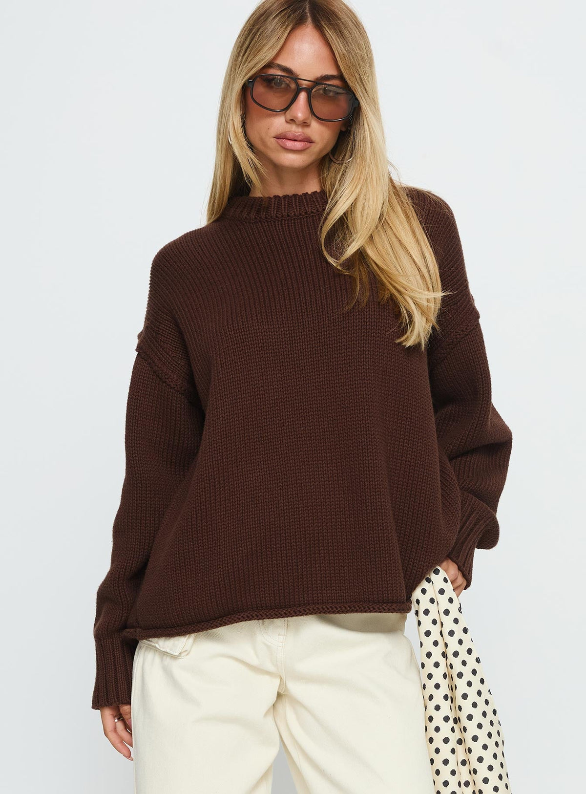 Wilda Crew Neck Knit Sweater Brown