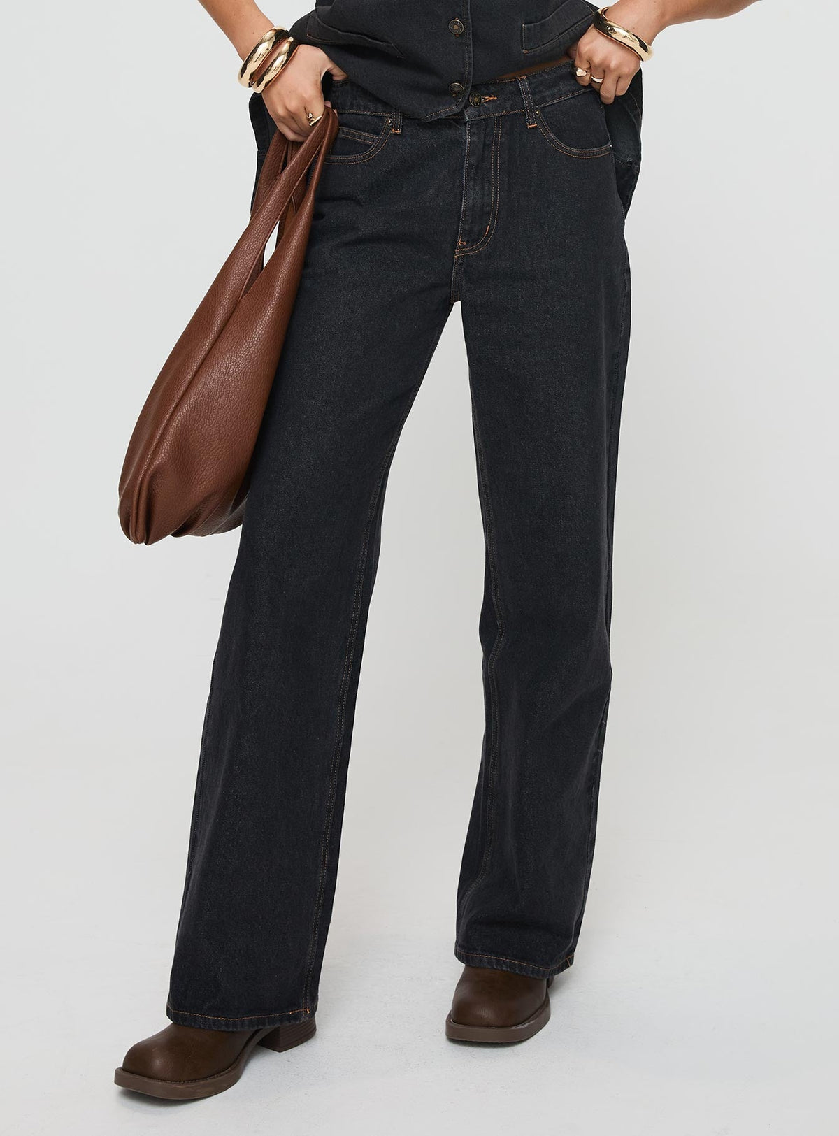 Top Model Low Rise Straight Leg Jeans Charcoal