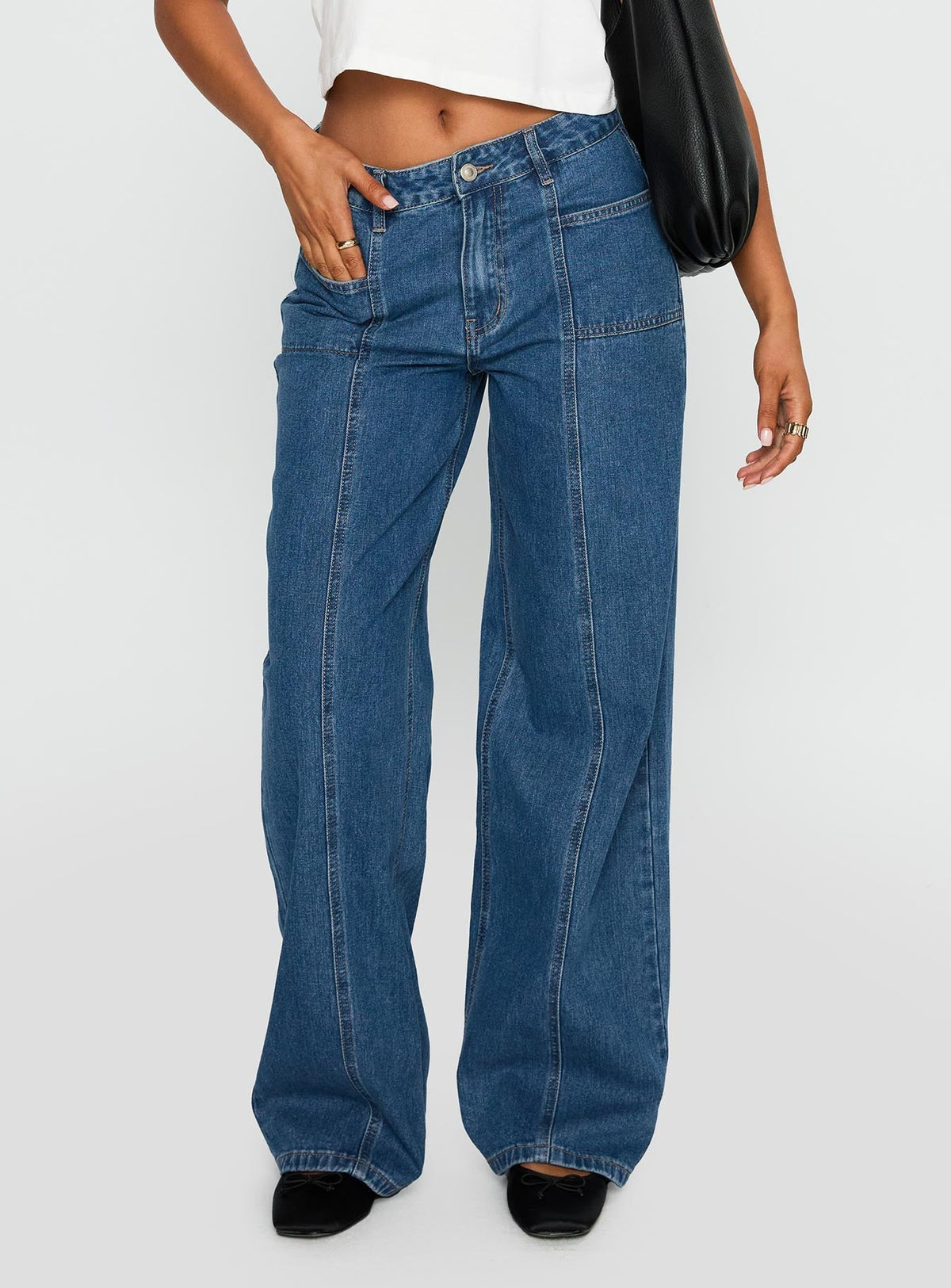 Taji Mid Rise Wide Leg Jeans Dark Blue