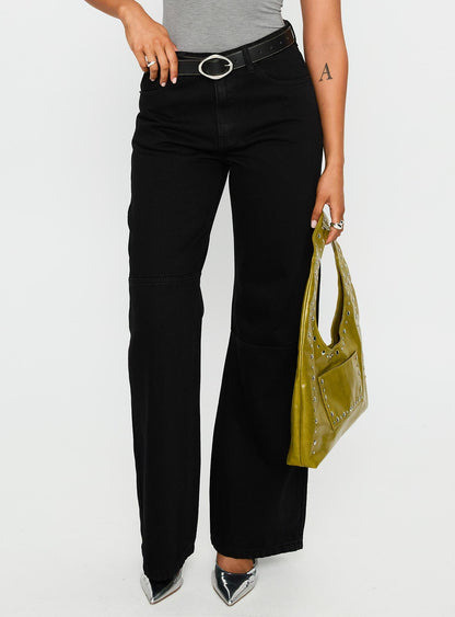 Defender Mid Rise Wide Leg Jeans Black